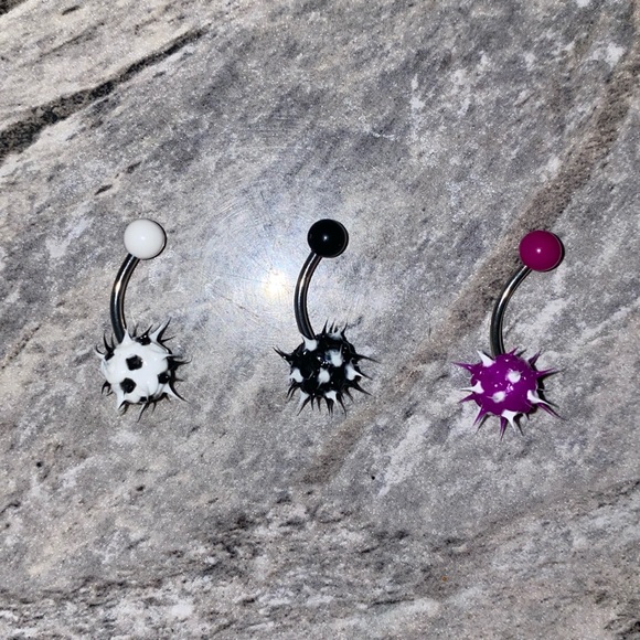 3 Belly Button Ring Set Purple White Black - Picture 1 of 3